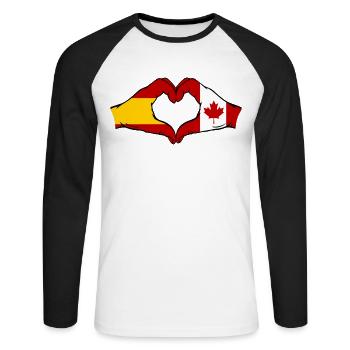 Espagne Canada Drapeau Mains Coeur - T-shirt baseball manches longues Homme - blanc/noir - Devant - Nik (191cm)