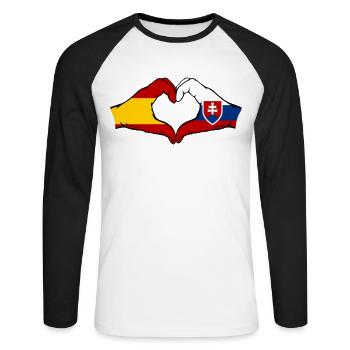 Spanien Slowakei Flagge Hände Herz - Unisex Baseballshirt langarm - Weiß/Schwarz - Vorne - Nik (191cm)