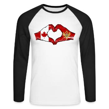 Canada Monténégro drapeau mains coeur utilisé - T-shirt baseball manches longues Homme - blanc/noir - Devant - Nik (191cm)