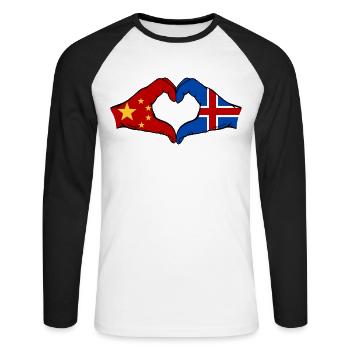 China Iceland Flag Hands Heart Shape - Unisex Long Sleeve Baseball T-Shirt - white/black - Front - Nik (191cm)