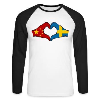 China Sweden Flag Hands Heart Shape - Unisex Long Sleeve Baseball T-Shirt - white/black - Front - Nik (191cm)