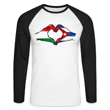 Hongrie Cuba Drapeau Mains Coeur Forme Utilisé - T-shirt baseball manches longues Homme - blanc/noir - Devant - Nik (191cm)