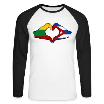 Lituanie Cuba Drapeau Mains Coeur Forme - T-shirt baseball manches longues Homme - blanc/noir - Devant - Nik (191cm)