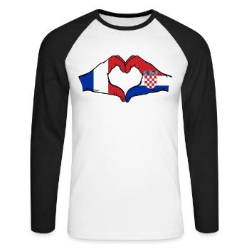 France Croatia Flag Hands Heart Shape - Unisex Long Sleeve Baseball T-Shirt - white/black - Front - Nik (191cm)