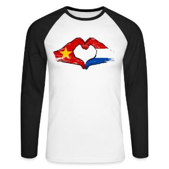 Vietnam Hollande drapeau mains forme coeur utilisé - T-shirt baseball manches longues Homme - blanc/noir - Devant - Nik (191cm)