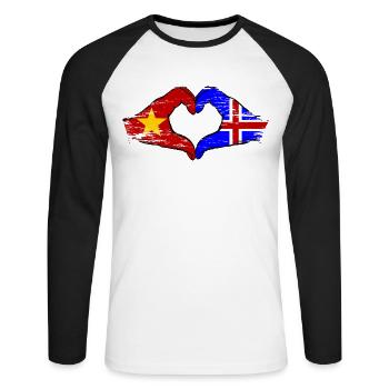 Drapeau de l’île du Vietnam mains forme de coeur utilisé - T-shirt baseball manches longues Homme - blanc/noir - Devant - Nik (191cm)