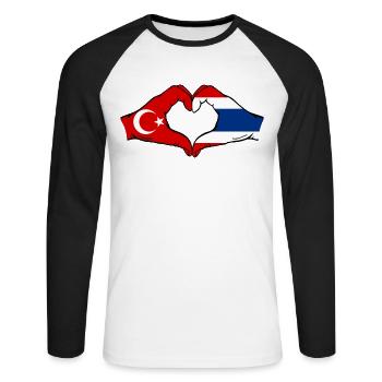 Turquie Thaïlande drapeau mains forme coeur - T-shirt baseball manches longues Homme - blanc/noir - Devant - Nik (191cm)