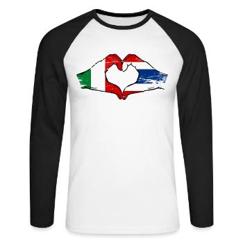 Italy Thailand flag hands heart shape used - Unisex Long Sleeve Baseball T-Shirt - white/black - Front - Nik (191cm)