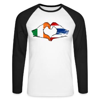 Irlande, drapeau de la Thaïlande, aiguilles, forme de coeur utilisé - T-shirt baseball manches longues Homme - blanc/noir - Devant - Nik (191cm)