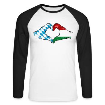Bavière, Hongrie, Drapeau, Aiguilles, Forme de coeur Utilisé - T-shirt baseball manches longues Homme - blanc/noir - Devant - Nik (191cm)