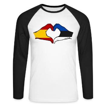 Spanien Estland Flagge Hände Herzform - Unisex Baseballshirt langarm - Weiß/Schwarz - Vorne - Nik (191cm)