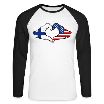 Finland USA Flag Hands Heart Shape - Unisex Long Sleeve Baseball T-Shirt - white/black - Front - Nik (191cm)