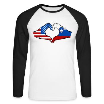 USA Slowenien Flagge Haende Herzform - Unisex Baseballshirt langarm - Weiß/Schwarz - Vorne - Nik (191cm)