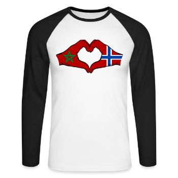 Marokko Norwegen Flagge Haende Herzform - Unisex Baseballshirt langarm - Weiß/Schwarz - Vorne - Nik (191cm)