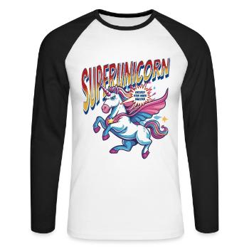 Licorne Super-héros Superpouvoirs Bande dessinée surnaturelle - T-shirt baseball manches longues Homme - blanc/noir - Devant - Nik (191cm)