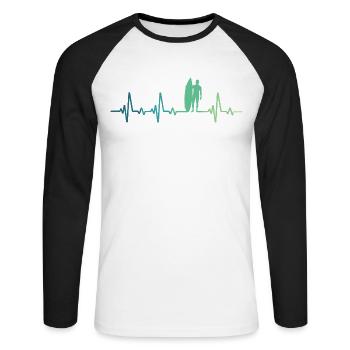 Surfing heartbeat surfer gift - Unisex Long Sleeve Baseball T-Shirt - white/black - Front - Nik (191cm)
