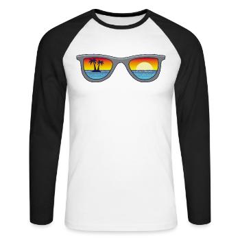 Sonnenbrille und Paradies - Unisex Baseballshirt langarm - Weiß/Schwarz - Vorne - Nik (191cm)