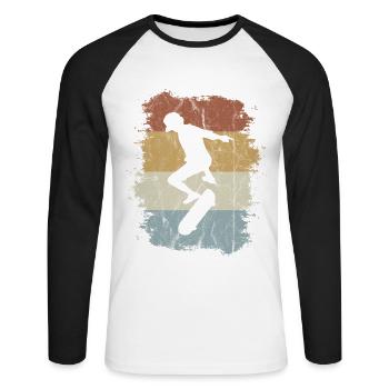 Retro vintage skater kickflip skateboard gift - Unisex Long Sleeve Baseball T-Shirt - white/black - Front - Nik (191cm)