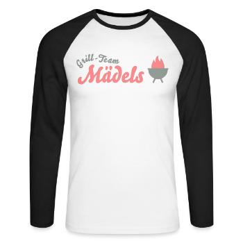 grill-team frauen - Unisex Baseballshirt langarm - Weiß/Schwarz - Vorne - Nik (191cm)