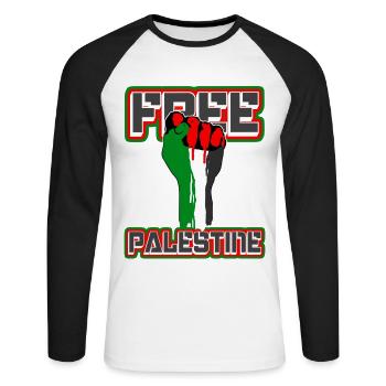 Free Palestine - Faust von Palästina, Palestina - Unisex Baseballshirt langarm - Weiß/Schwarz - Vorne - Nik (191cm)