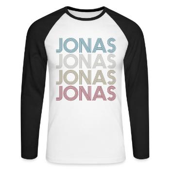Jonas - Unisex Baseballshirt langarm - Weiß/Schwarz - Vorne - Nik (191cm)