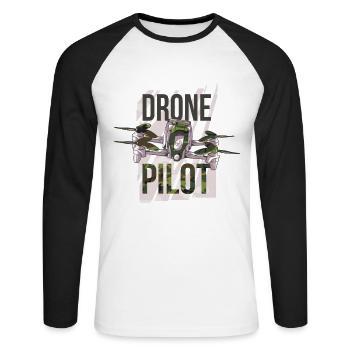 Camouflage drone pilote de drone - T-shirt baseball manches longues Homme - blanc/noir - Devant - Nik (191cm)
