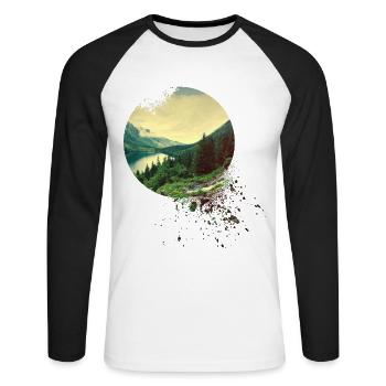 Nature Aventure aventure forêt montagnes lac - T-shirt baseball manches longues Homme - blanc/noir - Devant - Nik (191cm)