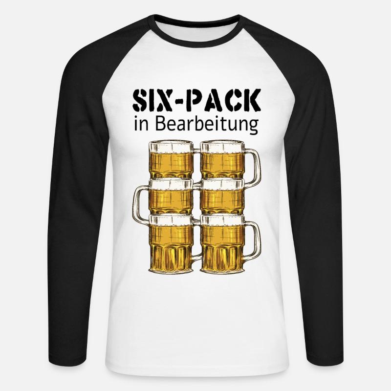 Six-Pack in Bearbeitung - Unisex Baseballshirt langarm - Weiß/Schwarz