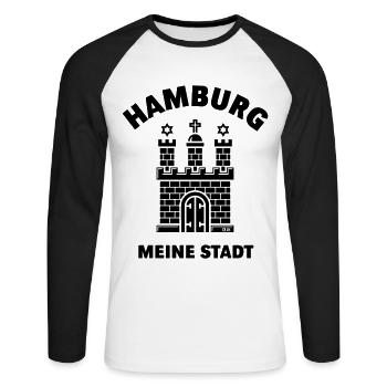 Hamburg Wappen – Meine Stadt - Unisex Baseballshirt langarm - Weiß/Schwarz - Vorne - Nik (191cm)
