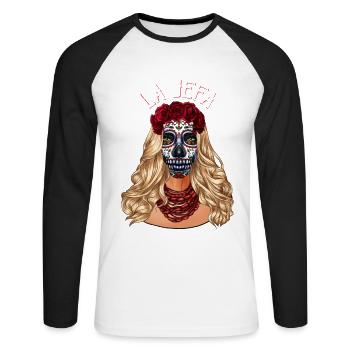 Sugar Skull La Jefa Dia De Los Muertos Cinco de Ma - Unisex Long Sleeve Baseball T-Shirt - white/black - Front - Nik (191cm)