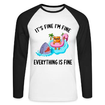 It's Fine I'm Fine Everything Is Fine Cat Flamingo - Unisex Long Sleeve Baseball T-Shirt - white/black - Front - Nik (191cm)