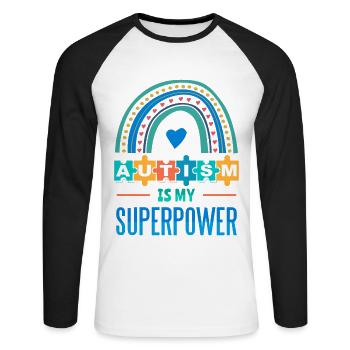 Autism is My Superpower - Unisex Long Sleeve Baseball T-Shirt - white/black - Front - Nik (191cm)