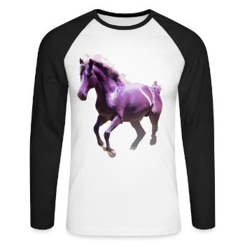 Cheval coloré - T-shirt baseball manches longues Homme - blanc/noir - Devant - Nik (191cm)