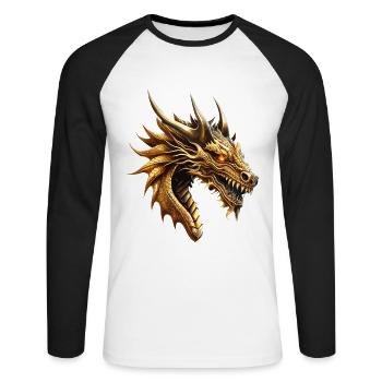 Dragon Or Fantaisie Mysticisme Magique Créature Animal - T-shirt baseball manches longues Homme - blanc/noir - Devant - Nik (191cm)