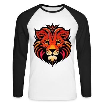 Tête de lion puissante colorée - T-shirt baseball manches longues Homme - blanc/noir - Devant - Nik (191cm)