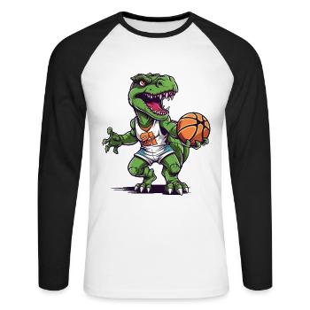 Basketball Dinosaurier T-Rex Spieler Sport Cartoon - Unisex Baseballshirt langarm - Weiß/Schwarz - Vorne - Nik (191cm)