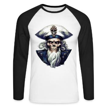 Sailor Skull Skull Captain Ahoy Ship - Unisex Long Sleeve Baseball T-Shirt - white/black - Front - Nik (191cm)