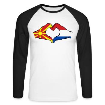 Macedonia Holland Flag Hands Heart Shape - Unisex Long Sleeve Baseball T-Shirt - white/black - Front - Nik (191cm)