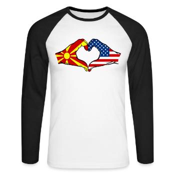 Macedonia United States Flag Hands Heart Shape - Unisex Long Sleeve Baseball T-Shirt - white/black - Front - Nik (191cm)