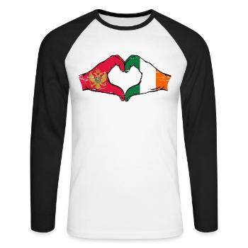 Monténégro Irlande Drapeau Mains Coeur Utilisé - T-shirt baseball manches longues Homme - blanc/noir - Devant - Nik (191cm)