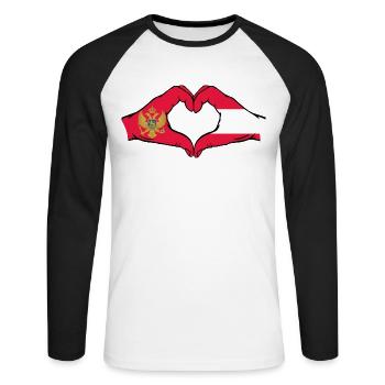 Montenegro Österreich Flagge Hände Herzform - Unisex Baseballshirt langarm - Weiß/Schwarz - Vorne - Nik (191cm)