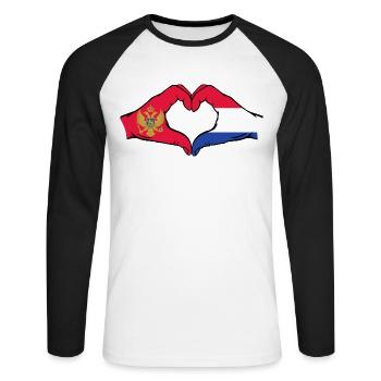 Montenegro Holland Flag Hands Heart Shape - Unisex Long Sleeve Baseball T-Shirt - white/black - Front - Nik (191cm)