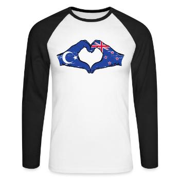 Drapeau ouïghour Nouvelle-Zélande mains forme de coeur utilisé - T-shirt baseball manches longues Homme - blanc/noir - Devant - Nik (191cm)