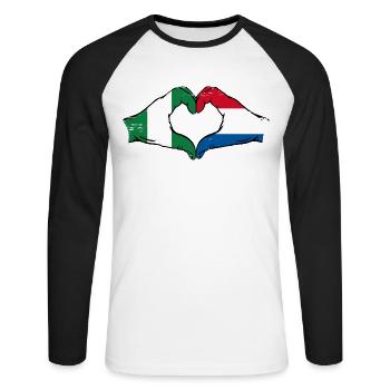 Nigeria Hollande drapeau mains forme de coeur utilisé - T-shirt baseball manches longues Homme - blanc/noir - Devant - Nik (191cm)