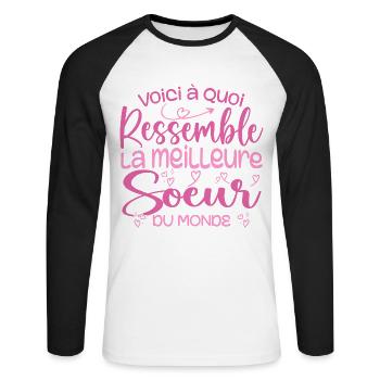 Cadeau Meilleure Sœur - Cadeau Super et cool Soeur - T-shirt baseball manches longues Homme - blanc/noir - Devant - Nik (191cm)