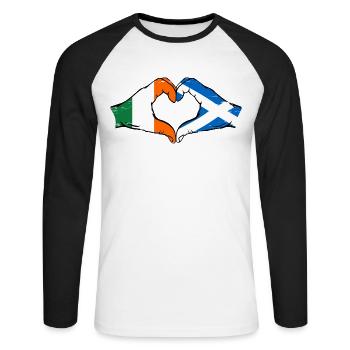 Irland Schottland Hände Herzform used - Unisex Baseballshirt langarm - Weiß/Schwarz - Vorne - Nik (191cm)
