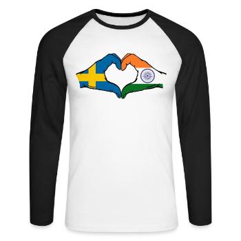 Sweden India hands heart shape - Unisex Long Sleeve Baseball T-Shirt - white/black - Front - Nik (191cm)