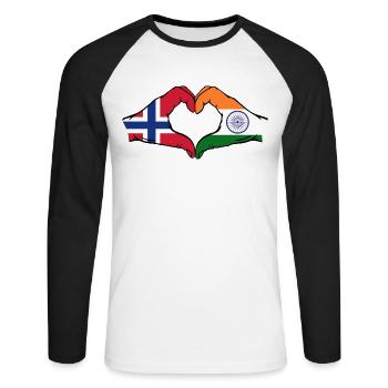 Norvège Inde mains en forme de cœur - T-shirt baseball manches longues Homme - blanc/noir - Devant - Nik (191cm)