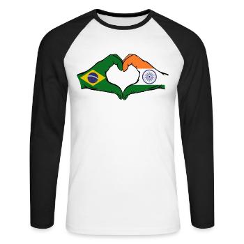 Brazil India Hands Heart Shape - Unisex Long Sleeve Baseball T-Shirt - white/black - Front - Nik (191cm)