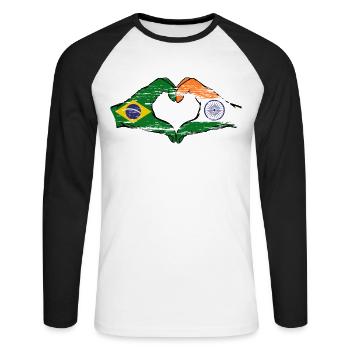 Brazil India Hands Heart Shape Used - Unisex Long Sleeve Baseball T-Shirt - white/black - Front - Nik (191cm)